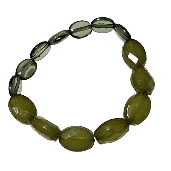 Elegant Green Two Stone Beaded  Chunky Stretch Bracelet Fashion Jewelry Women - Picture 1 of 3